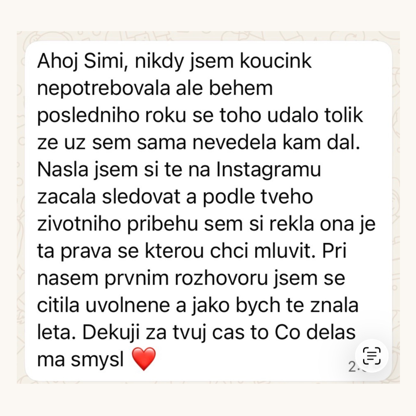 Reference klientky po prvním koučovacím rozhovoru