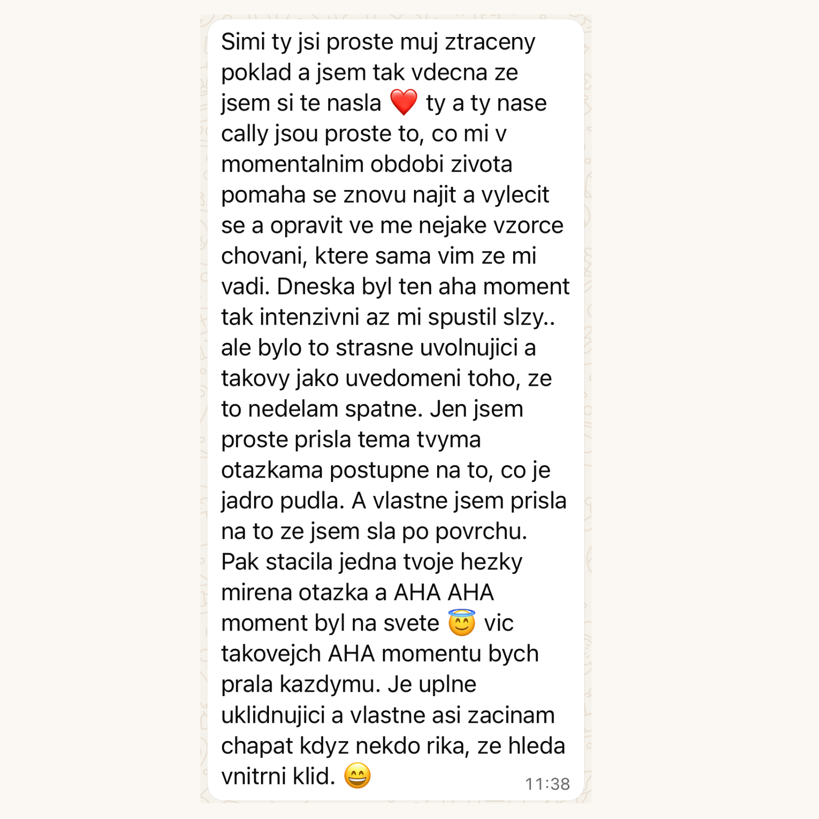 Zpráva klientky o silném uvědomění během koučinku