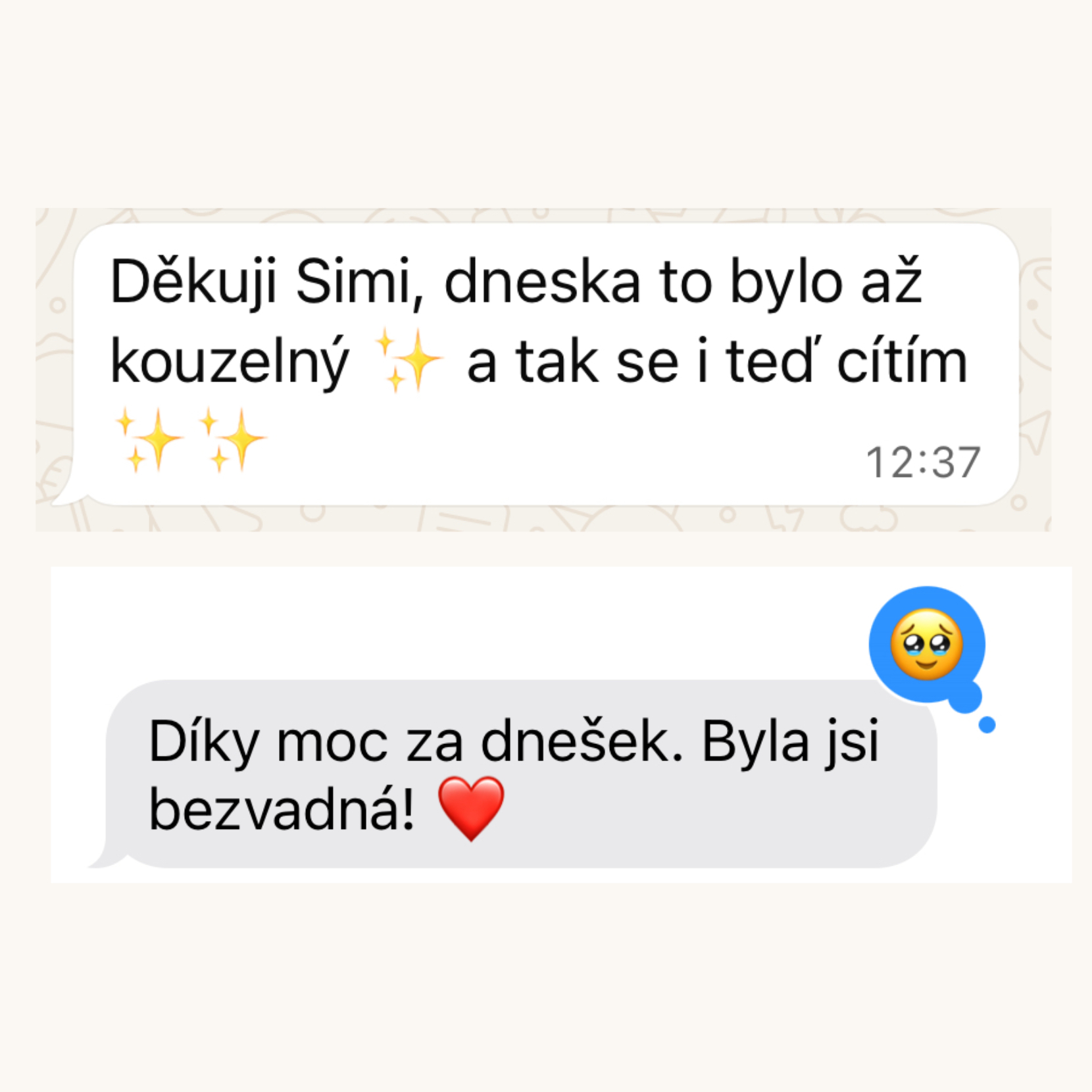 Poděkování klientek po sezení