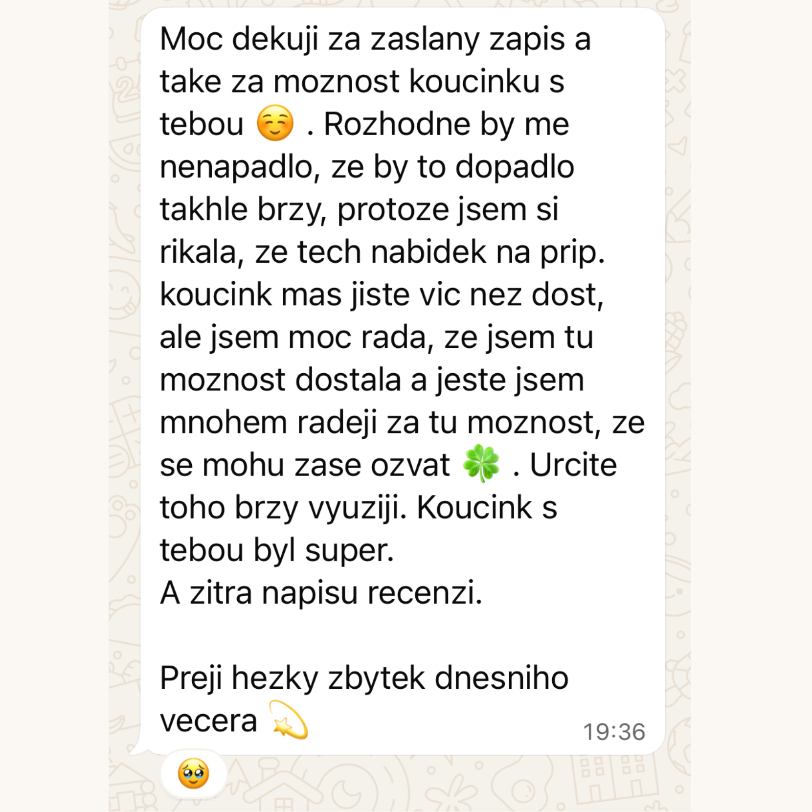 Zpětná vazba klientky po koučinku